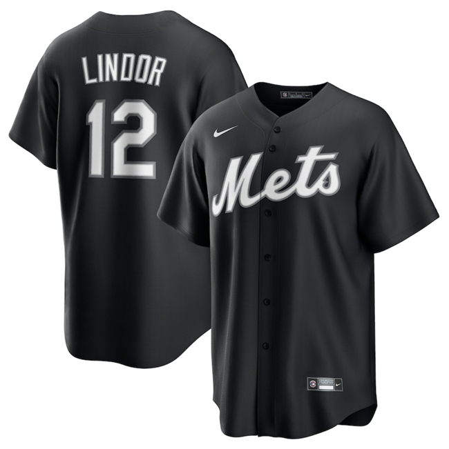Men's New York Mets #12 Francisco Lindor Black Lights Out Limited Stitched Baseball Jersey Men's New York Mets #12 Francisco Lindor Black Lights Out Limited Stitched Baseball Jersey