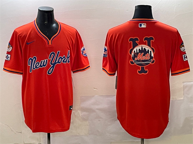 Men's New York Mets Team Big Logo Orange 2025 Spring Training Stitched Baseball Jersey Men's New York Mets Team Big Logo Orange 2025 Spring Training Stitched Baseball Jersey