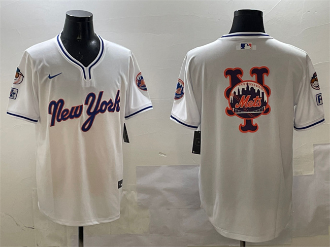 Men's New York Mets Team Big Logo White 2025 Spring Training Stitched Baseball Jersey Men's New York Mets Team Big Logo White 2025 Spring Training Stitched Baseball Jersey