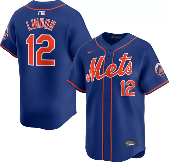 Men's New York Mets #12 Francisco Lindor Royal 2024 Alternate Limited Stitched Baseball Jersey Men's New York Mets #12 Francisco Lindor Royal 2024 Alternate Limited Stitched Baseball Jersey