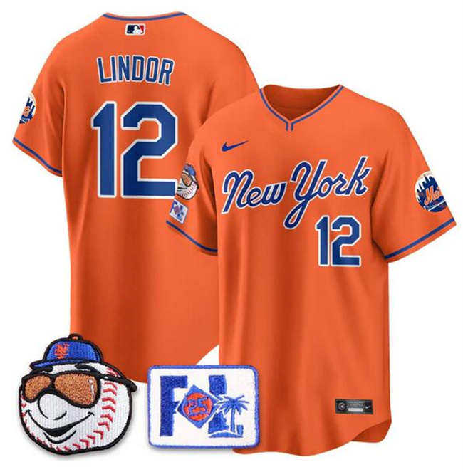 Men's New York Mets #12 Francisco Lindor Orange 2025 Spring Training Stitched Baseball Jersey Men's New York Mets #12 Francisco Lindor Orange 2025 Spring Training Stitched Baseball Jersey
