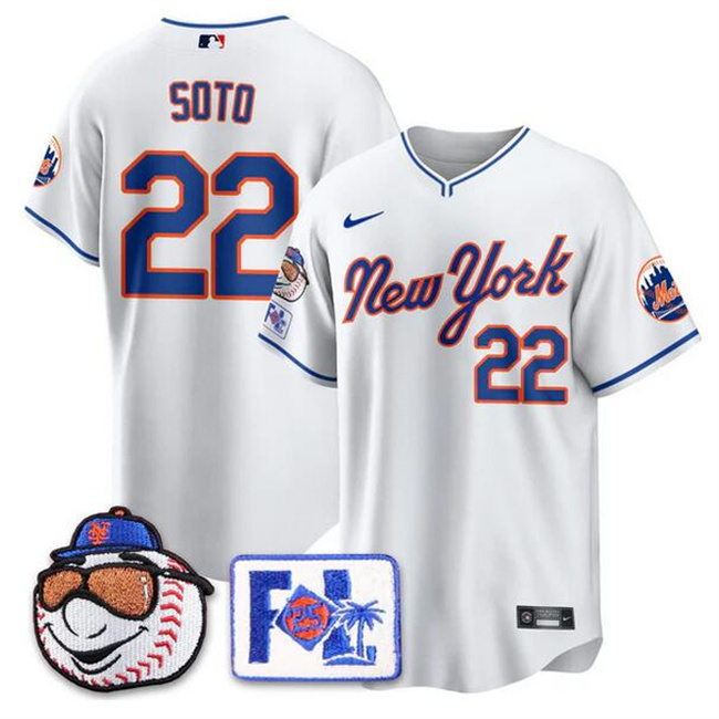 Men's New York Mets #22 Juan Soto White 2025 Spring Training Stitched Baseball Jersey Men's New York Mets #22 Juan Soto White 2025 Spring Training Stitched Baseball Jersey