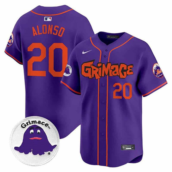 Men's New York Mets #20 Pete Alonso Purple Grimace V2 Vapor Limited Stitched Baseball Jersey Men's New York Mets #20 Pete Alonso Purple Grimace V2 Vapor Limited Stitched Baseball Jersey
