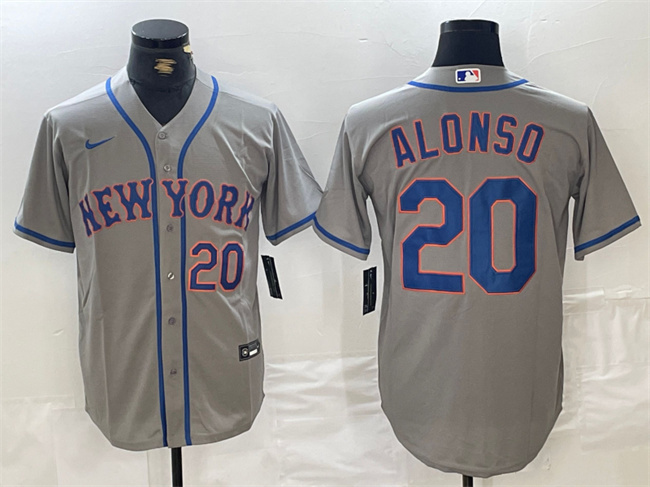 Men's New York Mets #20 Pete Alonso Grey Stitched Baseball Jersey Men's New York Mets #20 Pete Alonso Grey Stitched Baseball Jersey