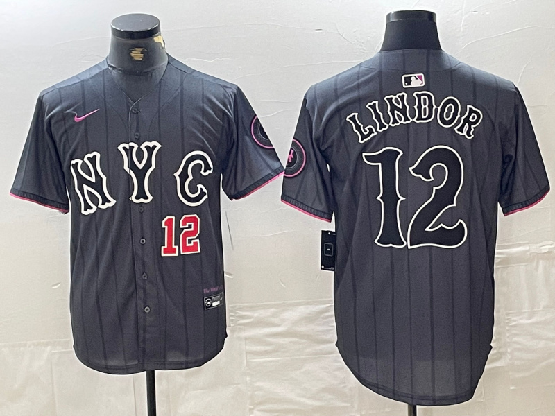 Men's New York Mets #12 Francisco Lindor Graphite 2024 City Connect Limited Stitched Baseball Jersey 7 Men's New York Mets #12 Francisco Lindor Graphite 2024 City Connect Limited Stitched Baseball Jersey 7