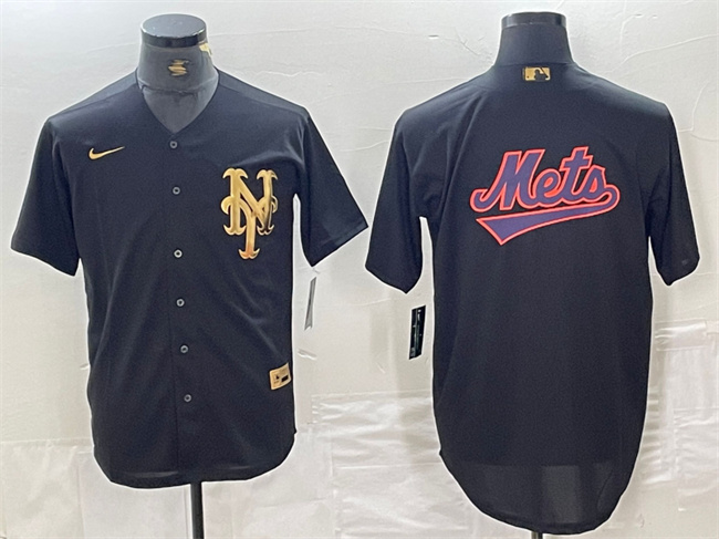 Men's New York Mets Black Team Big Logo Cool Base Stitched Baseball Jersey 2 Men's New York Mets Black Team Big Logo Cool Base Stitched Baseball Jersey 2