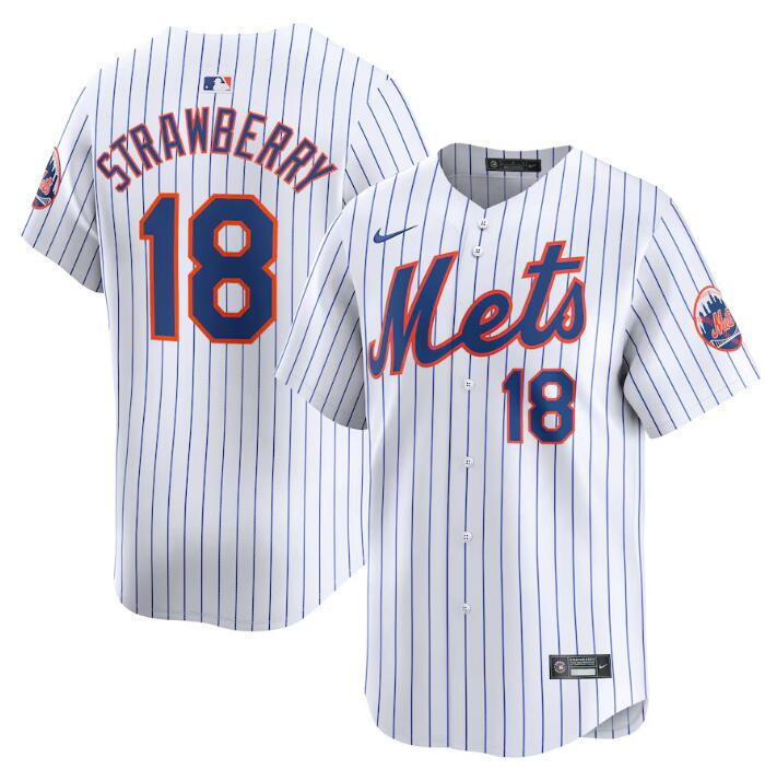 Men's New York Mets #18 Darryl Strawberry White 2024 Home Limited Stitched Baseball Jersey Men's New York Mets #18 Darryl Strawberry White 2024 Home Limited Stitched Baseball Jersey