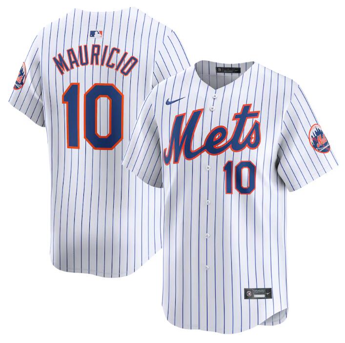 Men's New York Mets #10 Ronny Mauricio White 2024 Home Limited Stitched Baseball Jersey Men's New York Mets #10 Ronny Mauricio White 2024 Home Limited Stitched Baseball Jersey