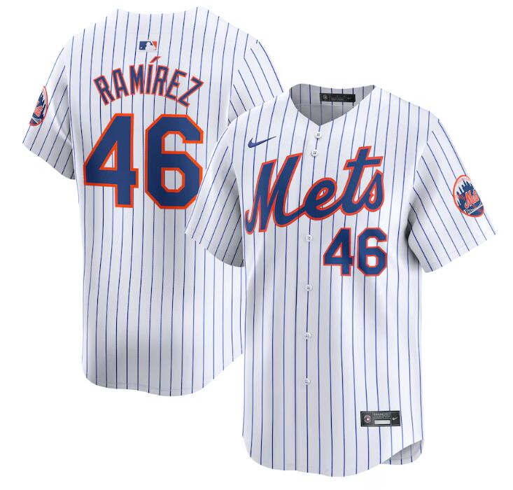 Men's New York Mets #46 Yohan Ramirez White 2024 Home Limited Stitched Baseball Jersey Men's New York Mets #46 Yohan Ramirez White 2024 Home Limited Stitched Baseball Jersey