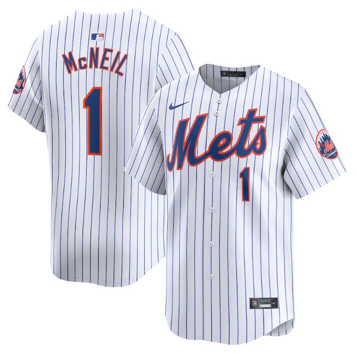 Men's New York Mets #1 Jeff McNeil White 2024 Home Limited Stitched Baseball Jersey Men's New York Mets #1 Jeff McNeil White 2024 Home Limited Stitched Baseball Jersey
