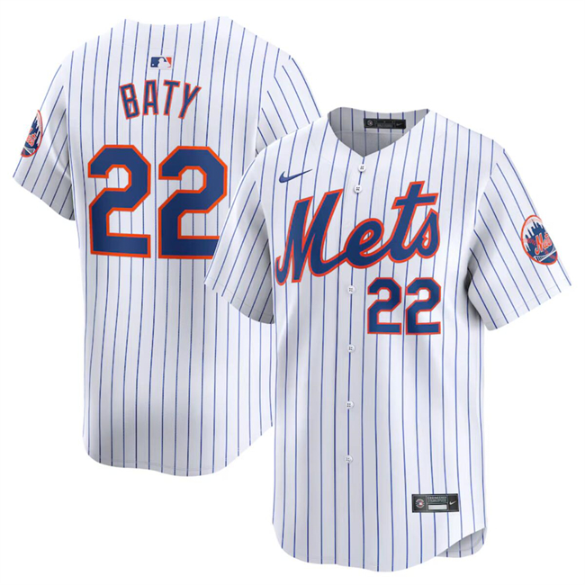 Men's New York Mets #22 Brett Baty White Home Limited Stitched Baseball Jersey Men's New York Mets #22 Brett Baty White Home Limited Stitched Baseball Jersey