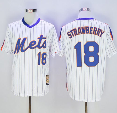 Mitchell and Ness Mets #18 Darryl Strawberry Stitched White Blue Strip Throwback MLB Jersey Mitchell and Ness Mets #18 Darryl Strawberry Stitched White Blue Strip Throwback MLB Jersey