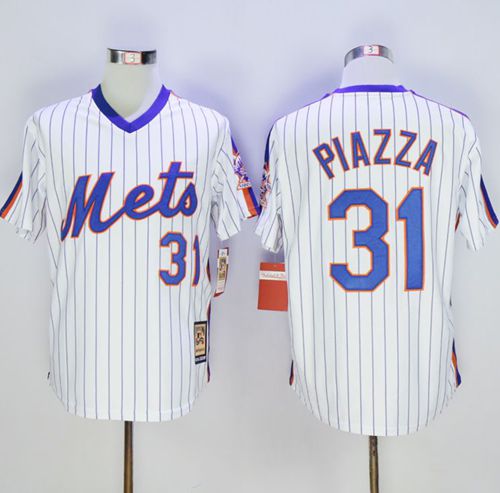 Mitchell And Ness Mets #31 Mike Piazza White(Blue Strip) Mitchell And Ness Mets #31 Mike Piazza White(Blue Strip)