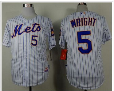 New York Mets #5 David Wright White(Blue Strip) Home Cool Base Baseball Jersey