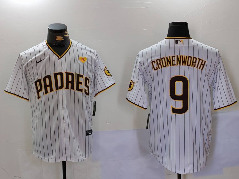 Men's San Diego Padres #9 Jake Cronenworth White With PS Patch Cool Base Stitched Baseball Jersey 7 Men's San Diego Padres #9 Jake Cronenworth White With PS Patch Cool Base Stitched Baseball Jersey 7