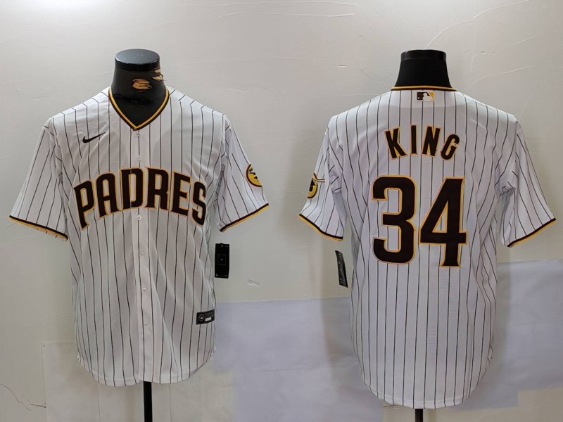 Men's San Diego Padres #34 Michael King White Cool Base Stitched Baseball Jersey 2 Men's San Diego Padres #34 Michael King White Cool Base Stitched Baseball Jersey 2