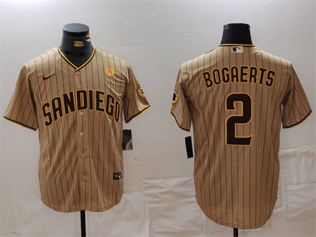 Men's San Diego Padres #2 Xander Bogaerts Tan With PS Patch Cool Base Stitched Baseball Jersey Men's San Diego Padres #2 Xander Bogaerts Tan With PS Patch Cool Base Stitched Baseball Jersey