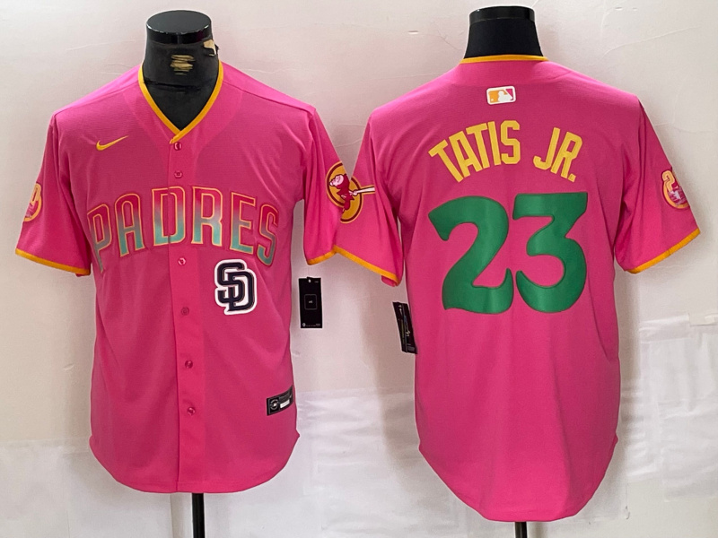 Men's San Diego Padres #23 Fernando Tatis Jr. Pink Cool Base Stitched Baseball Jersey 3