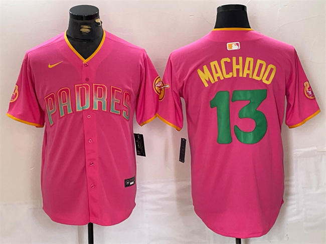 Men's San Diego Padres #13 Manny Machado Pink Cool Base Stitched Baseball Jersey Men's San Diego Padres #13 Manny Machado Pink Cool Base Stitched Baseball Jersey