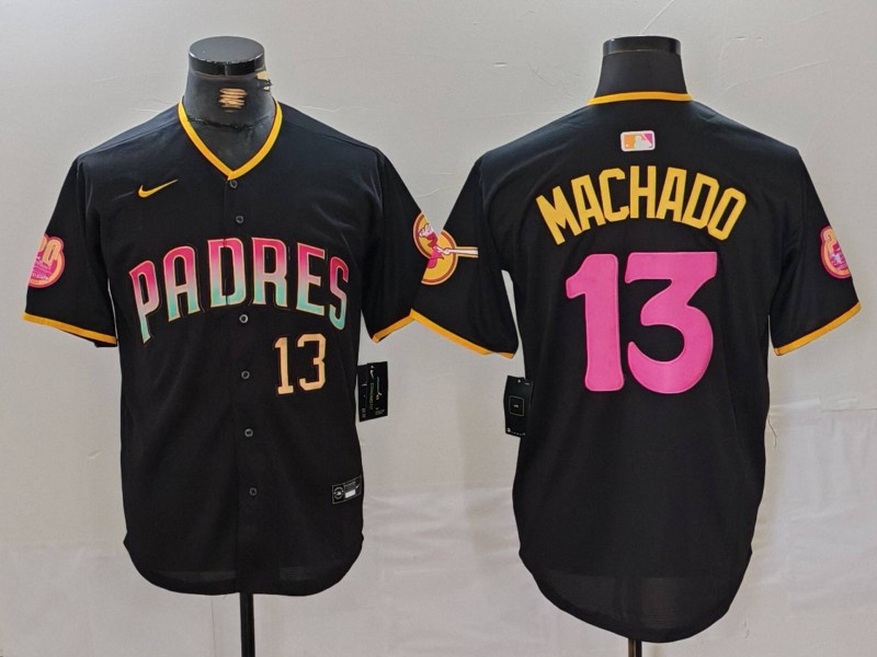 Men's San Diego Padres #13 Manny Machado Black Cool Base Stitched Baseball Jersey 1