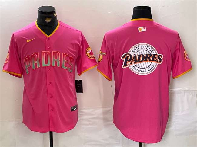 Men's San Diego Padres Team Big Logo Pink Cool Base Stitched Baseball Jersey Men's San Diego Padres Team Big Logo Pink Cool Base Stitched Baseball Jersey
