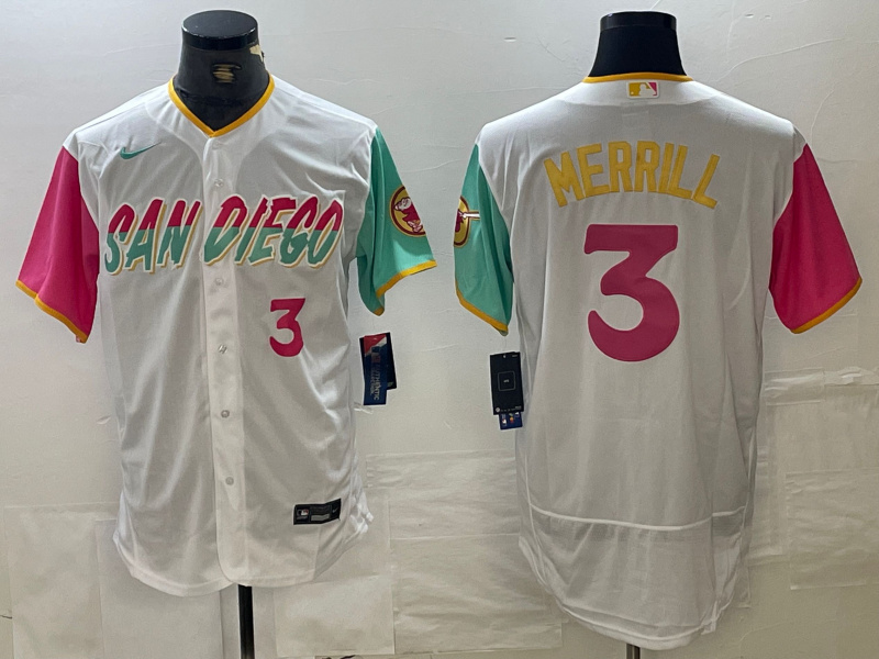 Men's San Diego Padres #3 Jackson Merrill White City Connect Flex Base Stitched Baseball Jersey Men's San Diego Padres #3 Jackson Merrill White City Connect Flex Base Stitched Baseball Jersey