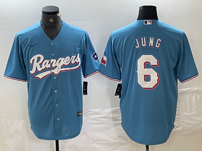 Men's Texas Rangers #6 Josh Jung Blue Cool Base Stitched Baseball Jersey Men's Texas Rangers #6 Josh Jung Blue Cool Base Stitched Baseball Jersey