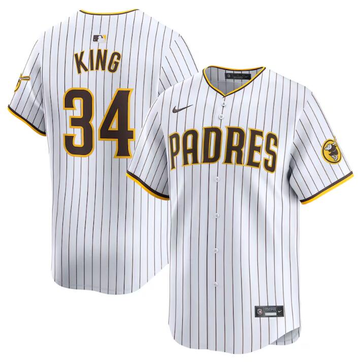 Men's San Diego Padres #34 Michael King White 2024 Home Limited Stitched Baseball Jersey Men's San Diego Padres #34 Michael King White 2024 Home Limited Stitched Baseball Jersey