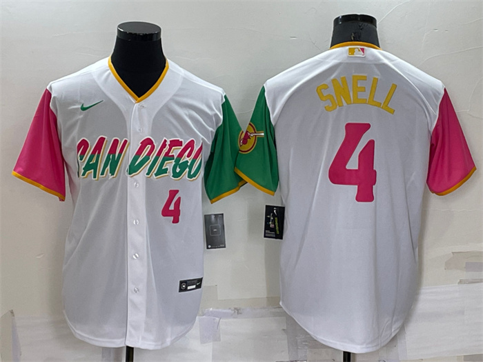 Men's San Diego Padres #4 Blake Snell 2022 White City Connect Cool Base Stitched Jersey Men's San Diego Padres #4 Blake Snell 2022 White City Connect Cool Base Stitched Jersey