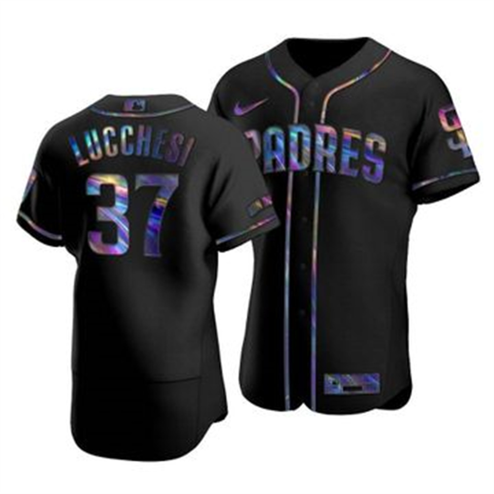 San Diego Padres #37 Joey Lucchesi Men's Nike Iridescent Holographic Collection MLB Jersey - Black San Diego Padres #37 Joey Lucchesi Men's Nike Iridescent Holographic Collection MLB Jersey - Black