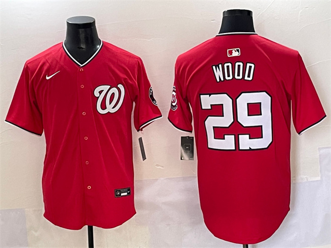 Men's Washington Nationals #29 James Wood Red Limited Stitched Baseball Jersey Men's Washington Nationals #29 James Wood Red Limited Stitched Baseball Jersey