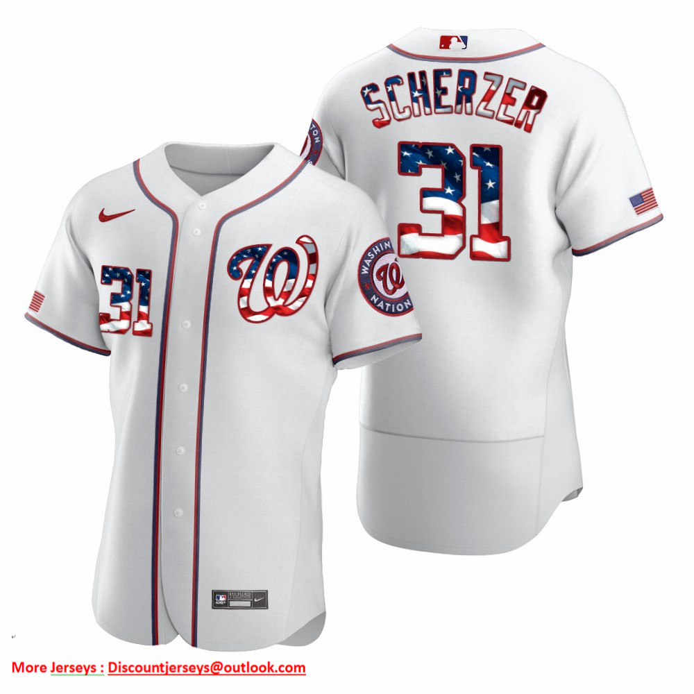 Washington Nationals #31 Max Scherzer Men's Nike White Fluttering USA Flag Limited Edition Authentic MLB Jersey Washington Nationals #31 Max Scherzer Men's Nike White Fluttering USA Flag Limited Edition Authentic MLB Jersey