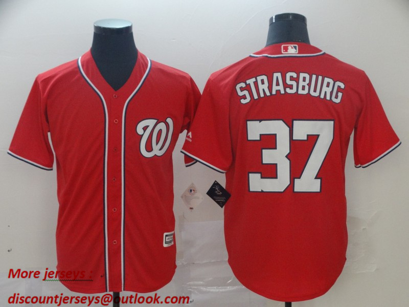Nationals 37 Stephen Strasburg Red Cool Base Jersey