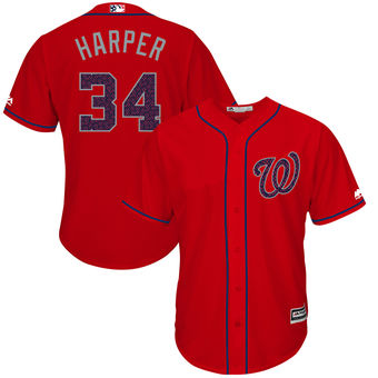 Washington Nationals Bryce Harper Majestic Fashion Stars & Stripes Cool Base Player Jersey - Scarlet