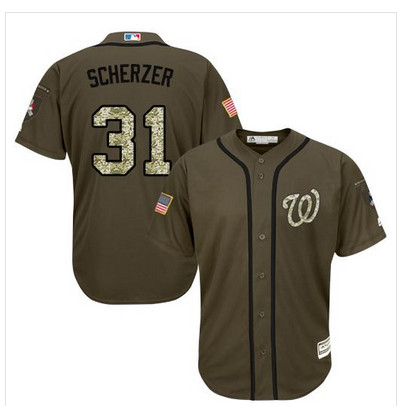 Nationals #31 Max Scherzer Green Salute to Service Stitched MLB Jersey