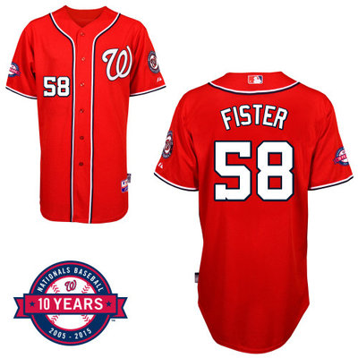 Washington Nationals#58 Fister Authentic Personalized Alternate red Jersey 10th Anniversary Patch