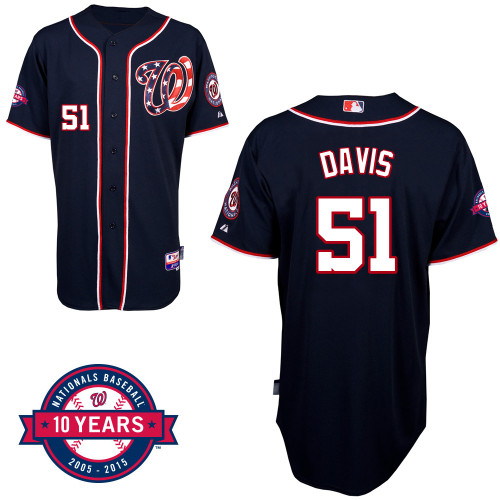 Washington Nationals#51 Davis Authentic Personalized Alternate Blue Jersey 10th Anniversary Patch