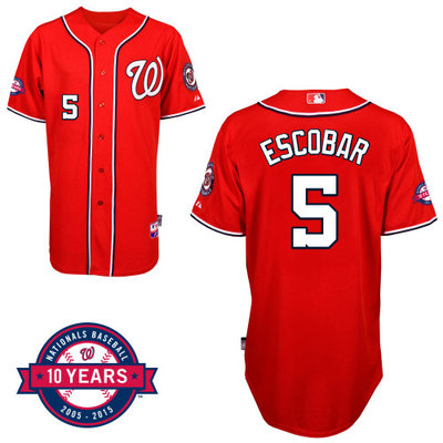 Washington Nationals#5 Escobar Authentic Personalized Alternate red Jersey 10th Anniversary Patch