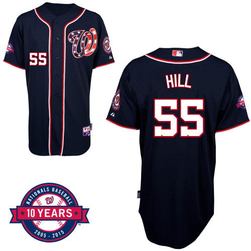 Washington Nationals#55 Hill Authentic Personalized Alternate Blue Jersey 10th Anniversary Patch