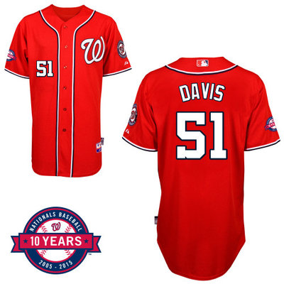 Washington Nationals#51 Davis Authentic Personalized Alternate red Jersey 10th Anniversary Patch