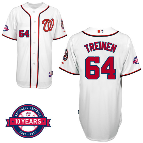 Washington Nationals#64 treinen Authentic Personalized Home White Jersey 10th Anniversary Patch