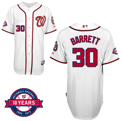 Washington Nationals#30 Barrett Authentic Personalized Home White Jersey 10th Anniversary Patch