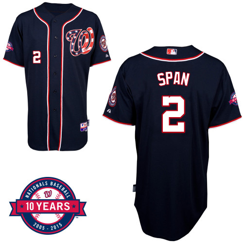 Washington Nationals#2 Span Authentic Personalized Alternate Blue Jersey 10th Anniversary Patch