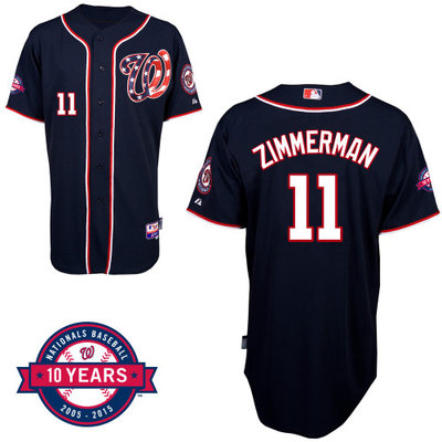 Washington Nationals#11 Zimmerman Authentic Personalized Alternate Blue Jersey 10th Anniversary Patch