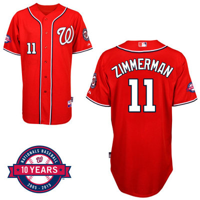 Washington Nationals#11 Zimmerman Authentic Personalized Alternate red Jersey 10th Anniversary Patch Washington Nationals#11 Zimmerman Authentic Personalized Alternate red Jersey 10th Anniversary Patch