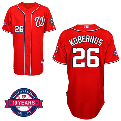 Washington Nationals#26 Kobernus Authentic Personalized Alternate red Jersey 10th Anniversary Patch