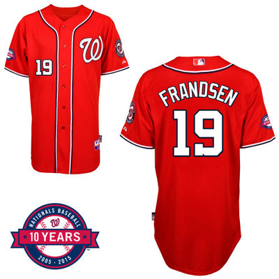 Washington Nationals#19 Frandsen Authentic Personalized Alternate red Jersey 10th Anniversary Patch