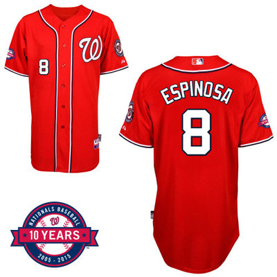 Washington Nationals#8 Espinosa Authentic Personalized Alternate red Jersey 10th Anniversary Patch