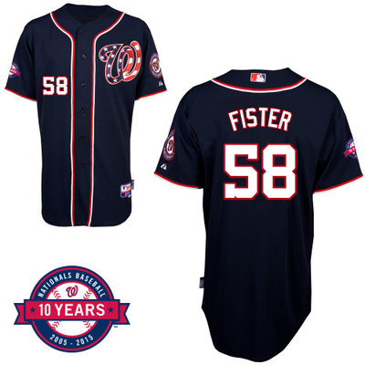 Washington Nationals#58 Fister Authentic Personalized Alternate Blue Jersey 10th Anniversary Patch