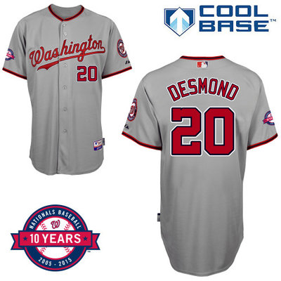 Washington Nationals #20 Desmond Authentic Personalized Road Gray Jersey 10th Anniversary Patch